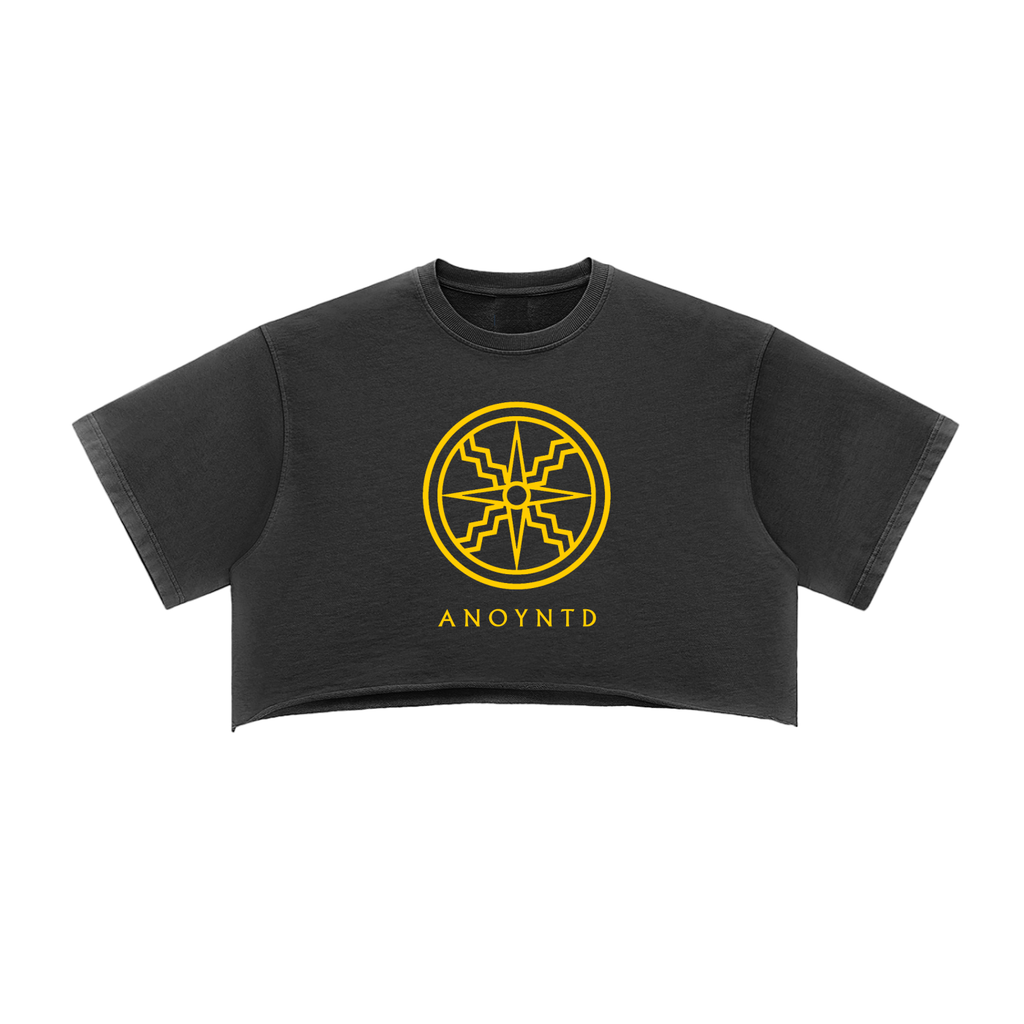 SUN DISC Snow Washed Raw Edge Crop Top