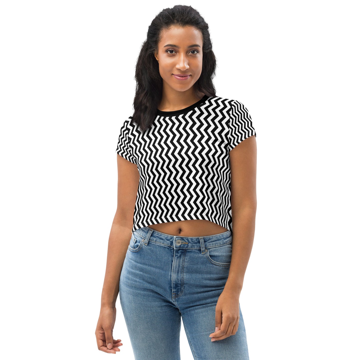 YOWNII ZIGZAG Black Crop Tee