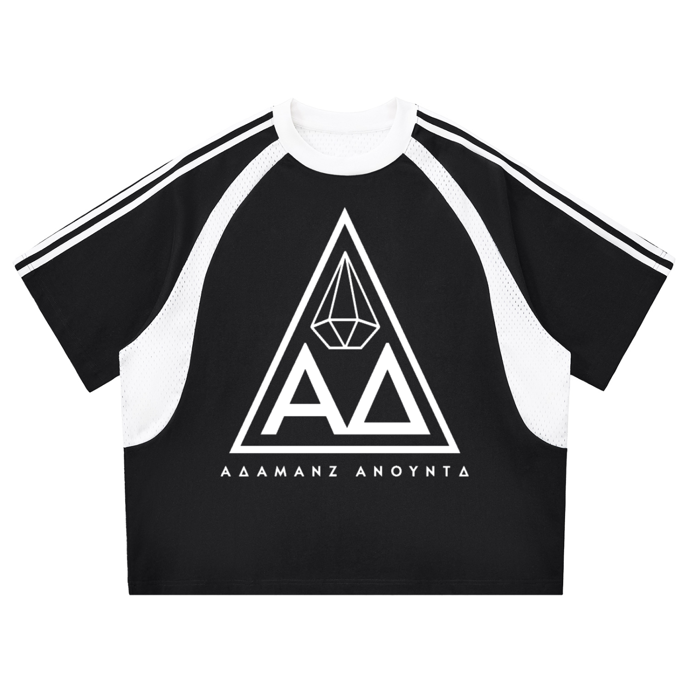 Contrast Stripes Panel Mesh T-shirt